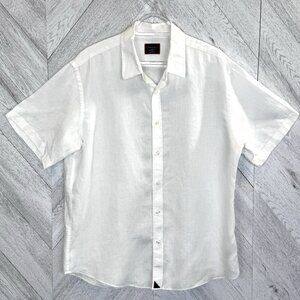 UNTUCKit Calvano Shirt Large 100% Linen White Short Sleeve Wrinkle Resistant